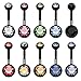 BodyJ4You 10PC Belly Button Rings Double Multicolor CZ Crystals Black Steel 14G Navel Bar Curved Banana Barbell Body Gauge Piercing Jewelry Women Girl Teen