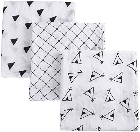 MBJERRY Muslin Swaddle Blankets for Newborn - Large 47x47 Inches Soft Receiving Blanket Pack of 3 Ideal for Baby Boys and Girls Shower Gifts(Style #2)
