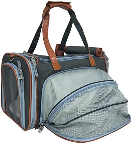 Expandable Airline Approved Soft Sided Pet Carrier – Under Seat Travel Tote with Plush Fleece Pad – Premium Zippers & Safety Clasps – Suitable for Cats & Small Dogs – Check Sizing (Midnight Gray)