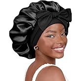 YANIBEST Silk Satin Bonnet for Sleeping Women Double Layer Satin Lined Hair Bonnet with Tie Band Curly Natural Hair