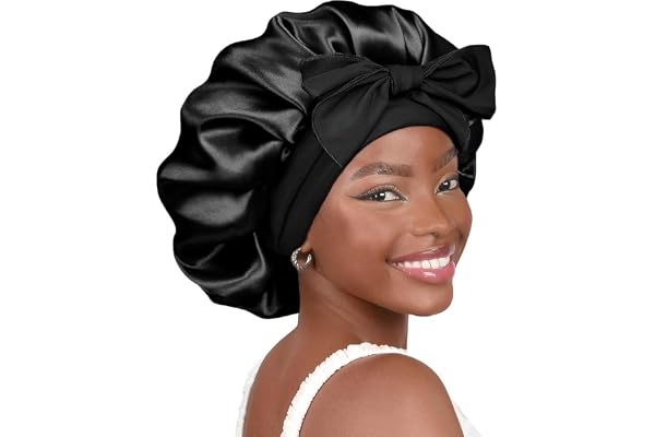 YANIBEST Satin Bonnet for Sleeping Women Double Layer Satin Lined Hair Bonnet with Tie Band Curly Natural Hair
