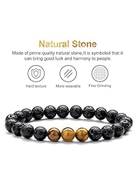 Mens Gifts Lava Rock Bracelet - 8mm Natural Tiger Eye Lava Rock Stone Mens Bracelets Anxiety Bracelet, Stress Relief Yoga Beads Elastic Lava Aromatherapy Essential Oil Diffuser Bracelet for Women