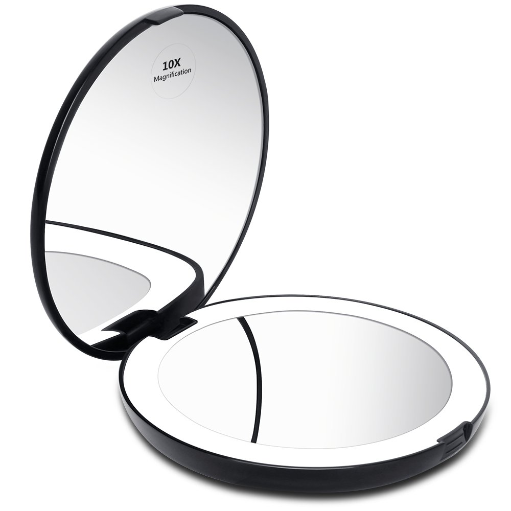 KEDSUM LED Lighted Compact Travel Mirror, 1x/10x Magnification Lighted