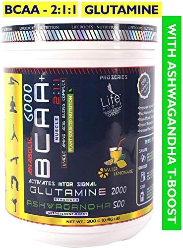LifeRoots PLANT SOURCED BCAA {2:1:1} - GLUTAMINE - ASHWAGANDHA (30 SERVINGS) 300 gms LEMONADE FLAVOR