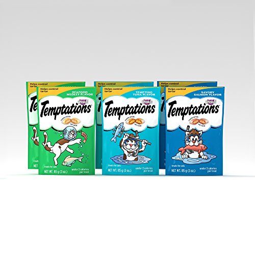 TEMPTATIONS Classic Treats for Cats Seafood Lovers 3 Ounces (6-Pouch Variety Pack); With Our Mouthwatering Menu We Have a Flavor For Every Feline