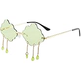 LASPOR Retro Rimless Sunglasses for Women Men Vintage Metal Frameless Cloud Glasses Raining Crystal Pendant UV400 Protection