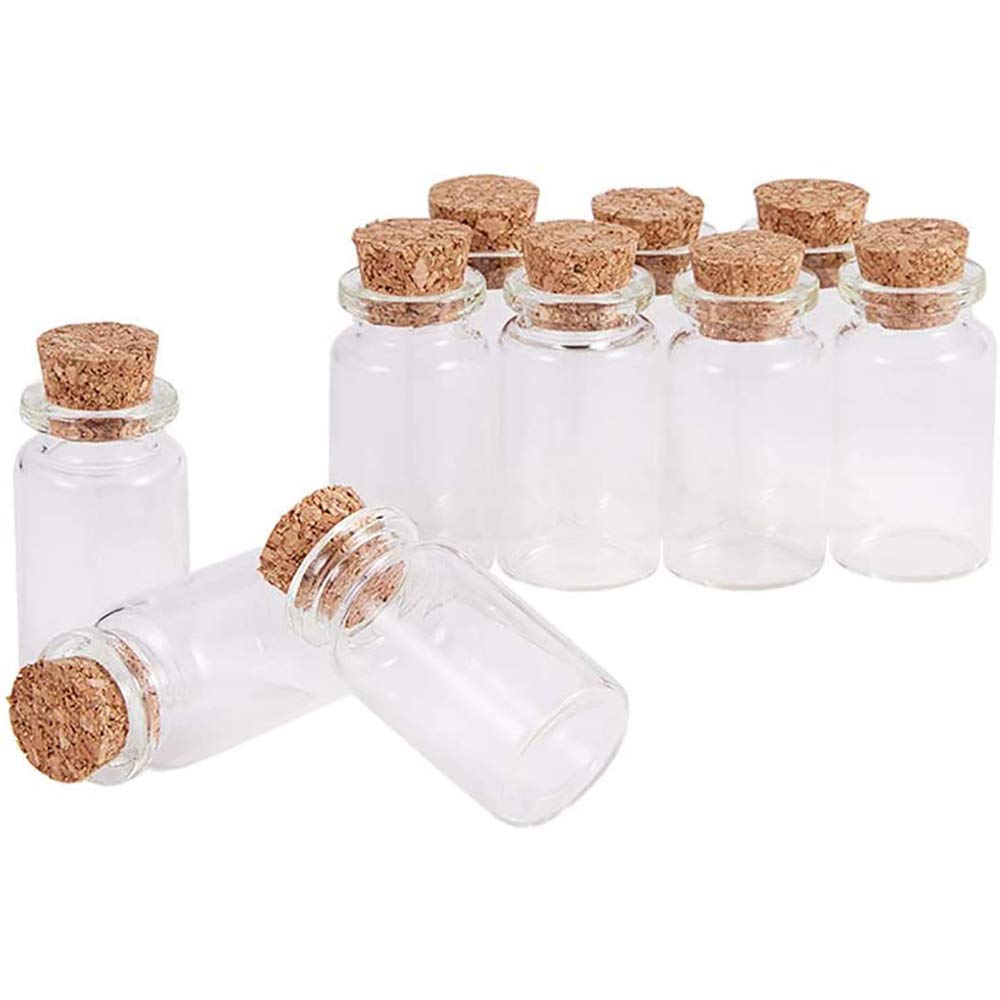 POFET 10pcs Mini Empty Clear Glass Wishing Bottles Vials With Cork Stoppers for Jewelry Making Bead Containers, about 22 x 40mm