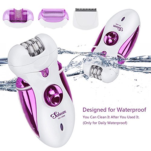 Scheam 4 in 1 Epilator Electric, Hair Removal Tweezers，Callus Remover, and Electric Shaver, Wet and Dry，Rechargeable and Womens Trimmer Hair Removal Hair Cutting Device (Purple)