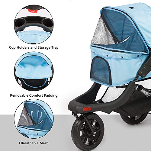 Vilobos Foldable Large Pet Jogger Stroller for Dog/Cat,Portable Three Wheels Pet Stroller with Extra Large Storage Space - Thumbnail 3