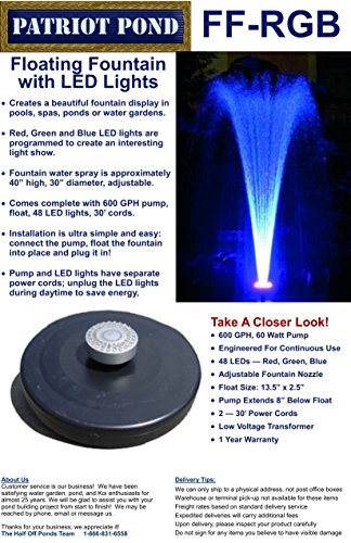Small Color Changing Floating Fountain with LED Lights - Red, Green, Blue, 600GPH Pump
