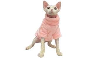 WQCXYHW Sphynx Hairless Cat Clothes Solid Soft Faux Fur Sweater Outfit Cute Pullover Autumn Winter Fashion Turtleneck Sphynx Clothes Kitten Cat Apparel (L（6.6-8.8lbs）, Light Pink)