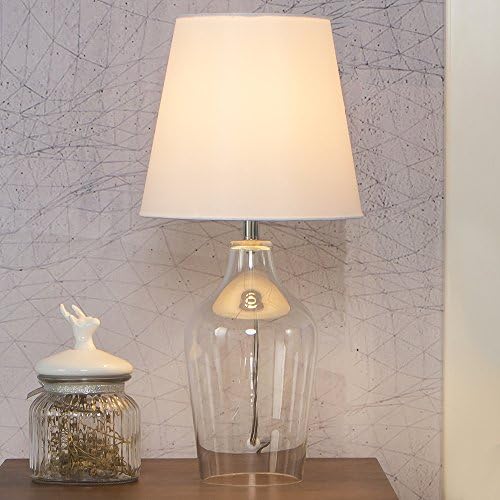 LANKITA HOME Contemporary Transparent Glass Base Bedside Table Lamp,Clear Glass Table Lamp with White Lampshade