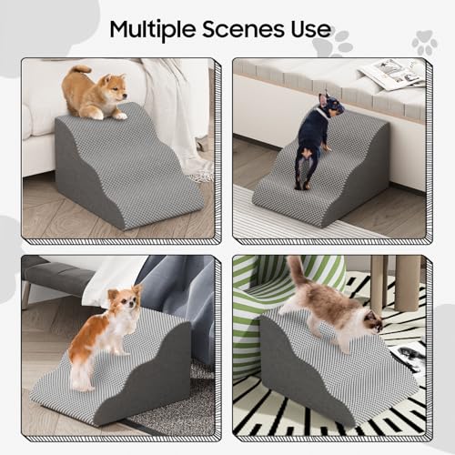 Pet Stairs for Small Dogs and Cats, Comfortable Curved Design with Waterproof Cover, High Density Foam Steps for Beds or Sofas, Durable and Lightweight, 3-Layer, 55 x 30 x