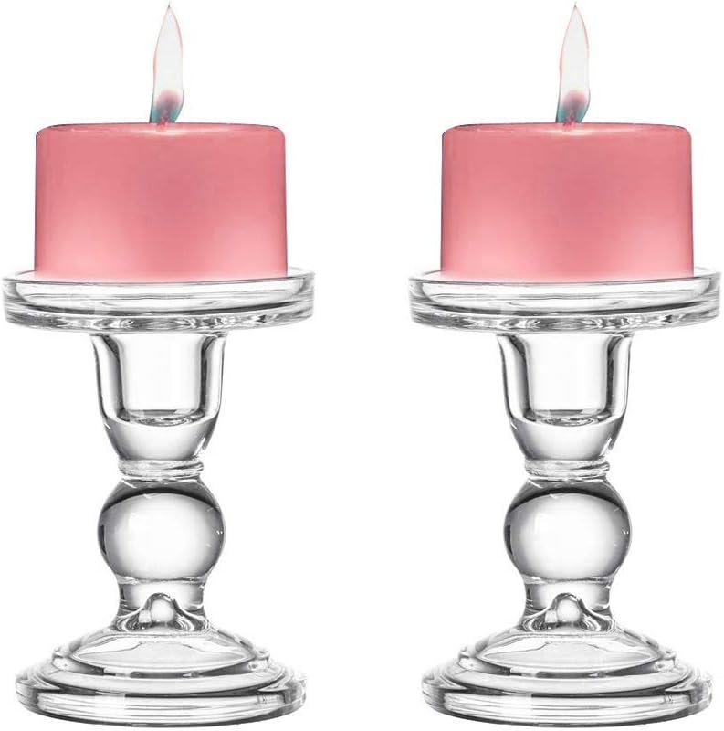 Sidith Clear Glass Pillar Candle Holder, Dual Use Taper Candle Stand for Pillar or Taper Candlesticks (2 Pack) (5.5")