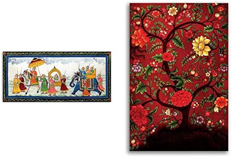 Tamatina Rajasthan Royal Wedding + Flower Tree Paintings (Set of 2)