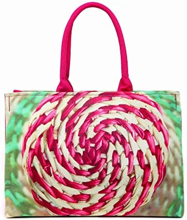 NNEE Printed Canvas Large Shoulder Tote Bag - Colorful Straw Pattern 2