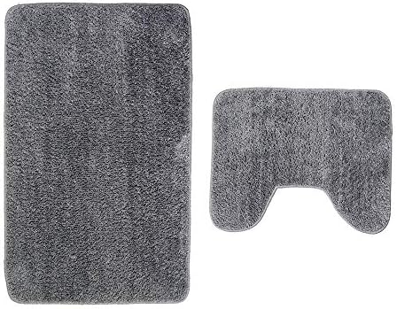 KCJMM Non Slip Bath Mat Set Super Soft Pedestal Quick Drying Bathroom Mat Carpet,Solid color microfiber mat bathroom bathroom anti-skid absorbent carpet two-piece mat@gray_48*78cm+48 * 40cm