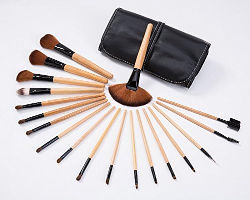 LaiFeiYa -19Pcs/set Professional Yellow Wood Handle Makeup Brush Set With Leather Bag Powder Face Makeup Brush Set
