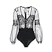 ASMAX HaoDuoYi Womens Lingerie Lace Mesh Long Sleeve Sheer V Neck Leotard Bodysuit Black