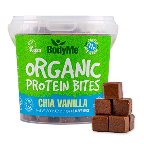 BodyMe Organic Vegan Protein Bites | Raw Chia Vanilla | 1.1lb 500g (12.5 x 1.41oz Servings) | with 3 Plant Proteins