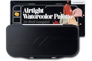 Transon Watercolor Palette Folding with Lid 18wells 2 Mixing Areas and 1 Large Mixing Tray Also for Gouache Acrylic Paint Palette Black Color