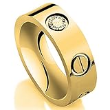 FHMZ(TM) Designer Screw Head CZ Band Love Wedding Ring Couples Rings Gold Finish Sizes 6 - 11