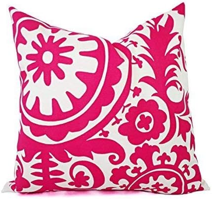Bright Pink and White Throw Pillow Cover in Custom Sizes - Suzani Decorative Pillow Sham - Hot Pink Pillows - Lumbar Pillow Euro Sham