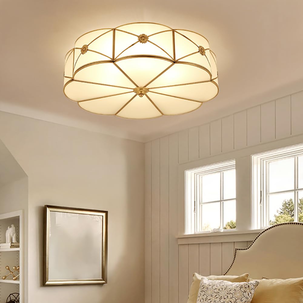 Photo 1 of **MAJOR DAMAGE**
Aeyee Brass Flush Mount Ceiling Light, Frosted Glass Ceiling Mount Light with Flower Decoration, 6 Lights Classic Ceiling Lighting for Living Room Hall (B, 23.6")