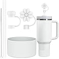 6 Pcs Accessories for Stanley Cup 20-40oz,2 Straw Covers,2 Replacement Straws,1 Straw Brush,1 Boot Included, Silicone Straw Cover Caps Topper (White)