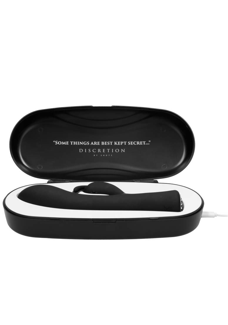 Discretion by Shots - Luxury Discrete Rechargeable Jeweled Rabbit Vibrator with Dock - 10 Speeds - Black