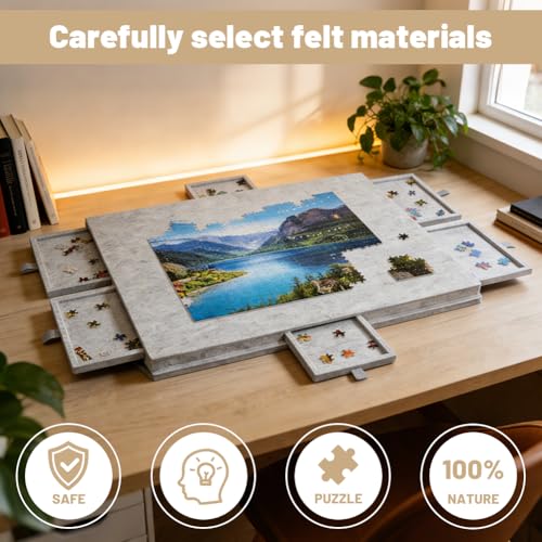 1000 Pieces Puzzle Table, Portable Puzzle Board with 6 Drawers, Lightweight Felt Storage Case, Portable Storage for 1000 Pieces, Tilting Puzzle Table for Adults and Kids