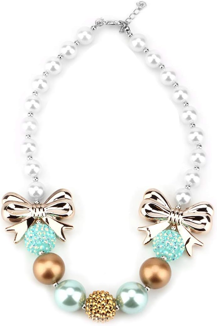 Chunky Bubblegum Necklace Bow Fashion Beads with Gift Box for Baby Girls