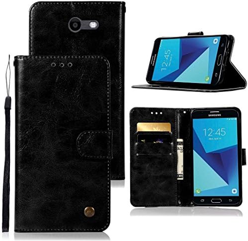for Samsung Galaxy J7 V / J7 2017 / J7 Prime / J7 Perx / J7 Sky Pro/Galaxy Halo Case, Zoeirc Luxury PU Leather Wallet Flip Protective Case Cover with Card Slots and Stand (Black)