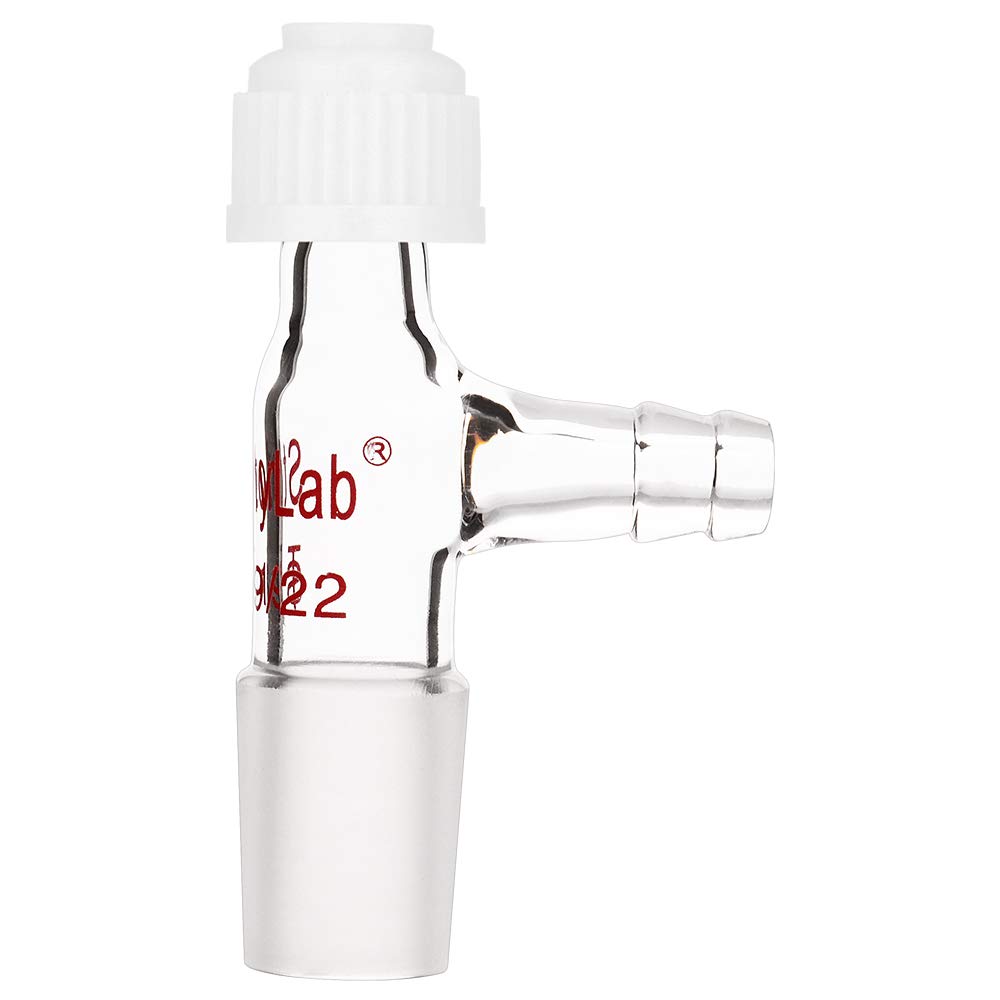 stonylab Glass Inlet Thermometer Adapter, 19/22 Joint with Side Serrated Hose Connection and Compression Cap Lab Glassware