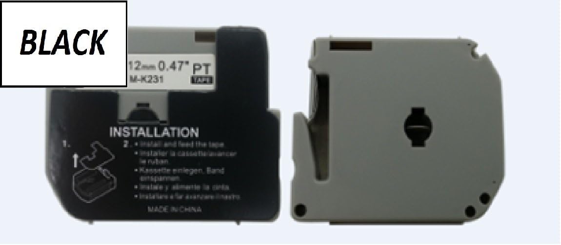 12mm BLACK ON WHITE M-K231 MK-231 COMPATIBLE LAMINATED LABEL TAPE FOR BROTHER P-Touch M TAPES. PT-45M, PT-55BM, PT-65, PT-70, PT-80, PT-85, PT-90, PT-100, PT-110, PT-55S, PT-65SB, PT-70BBVP, PT-80SCCP, PT-65SCCP, PT-70BM, PT-65SL, PT-70BMH, PT-65VP, PT-70DIY, PT-70HK, PT-70HOL, PT-70HOT, PT-70SP, PT-70SR. ALL 8m IN LENGTH.