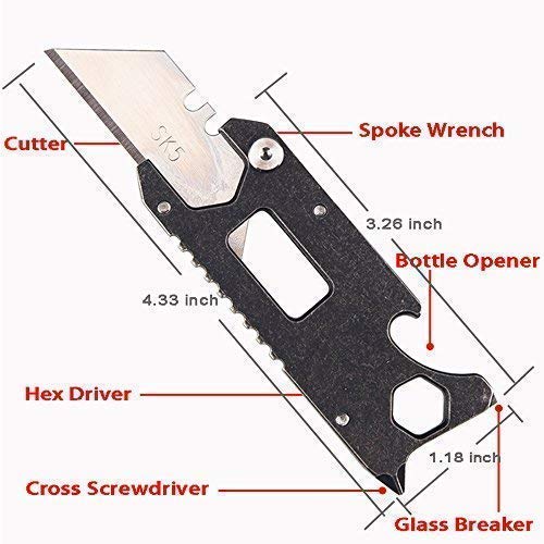 Pocket Knife，YEEYOU Utility Knives 6-in-1 Multitool Keychain Durable Black Oxide Stainless Steel Portable Tools for Outdoor Survival, Camping, Fishing, Hunting, Hiking