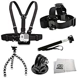 SSE Essentials Accessory Kit Includes Chest Mount + Head Mount + Selfie Monopod + Gripster + Tripod Adapter + Microfiber Cleaning Cloth for GoPro HERO4 Session, HERO4, HERO3+, HERO3 (Black, Silver & White), HERO & HERO+ LCD