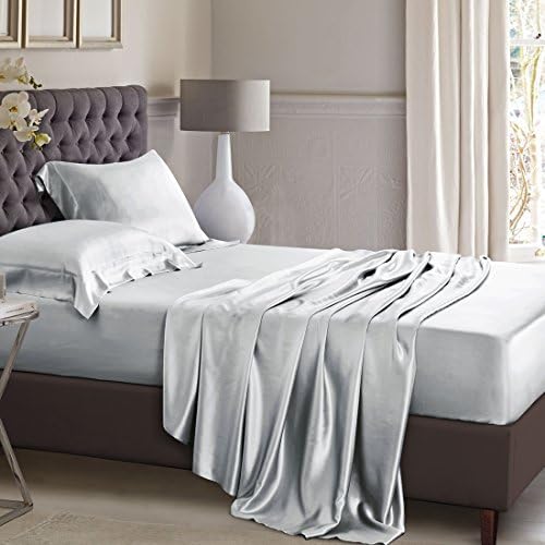 ElleSilk Platinum Pure Silk Sheet Set, 25 Momme Seamless Mulberry Silk, Hypoallergenic, Full Size