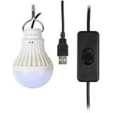 Onite ポータブル 電球形 USB LED 電球 USB端子 ON/OFF 電源スイッチ フック付き キャンプライト アウトドア テント ランタン デスクライト ベッド 寝室 ランプ 車中泊 停電 緊急 LED 照明 ライト 省エネ 長寿命 高輝度 (電球色　5W)