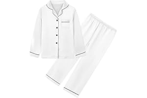 Umeyda Girls & Women Satin Pajamas Set, Long Sleeve Silky Button Down Sleepwear Loungewear for Kids Boys