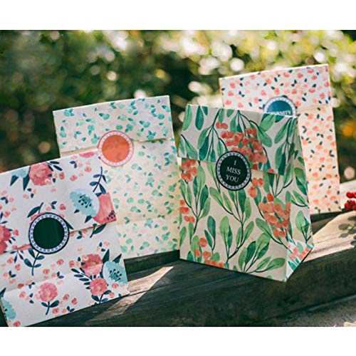 Floral Paper Gift Bags, 12pcs Party Favor Bags Vintage CandyTreat Bags with Thank You Stickers
