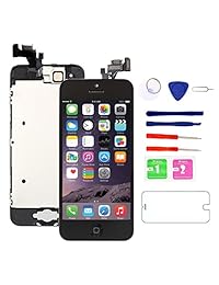 Nroech para iPhone 5 Reemplazo de la pantalla Negro, Ensamblaje completo con botón y cámara de inicio, i5 Digitalizador táctil 3D Pantalla Retina táctil completa con kits de herramientas de reparación gratuitos + Protector de pantalla