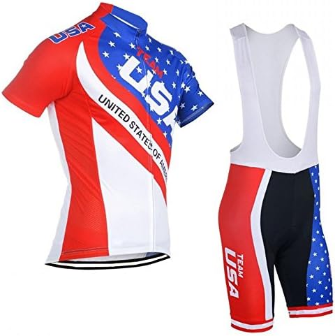USA Cycling Jerseys Sets us Flag Short Sleeve Bike Clothing Cycle bib Shorts Set with Silicon Gel pad