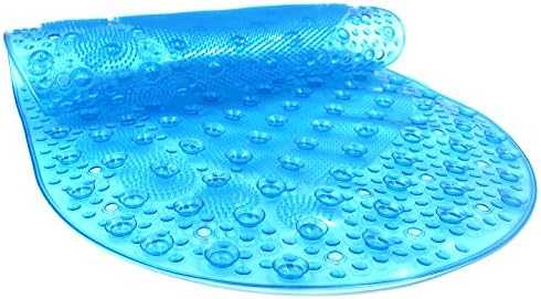 Suction Cup Anti Non Slip Anti-Bacterial Bath Shower Mat Oval-shaped Pad Kids Safety - Foot Massage Cushion PVC ,27 X 15 inch (Blue)