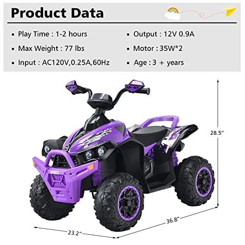 INFANS Kids Ride on ATV, 12V Wheeler Quad Toy Vehicle with Music