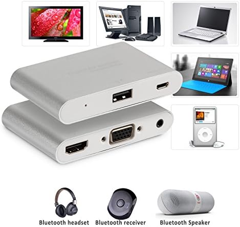 Digital AV Adapter HDMI VGA Converter Uvistar Micro USB to HDMI + VGA HDTV Audio Dual Display Full HD 1080P Power by EZCast Support iOS / Android / Windows System Silver