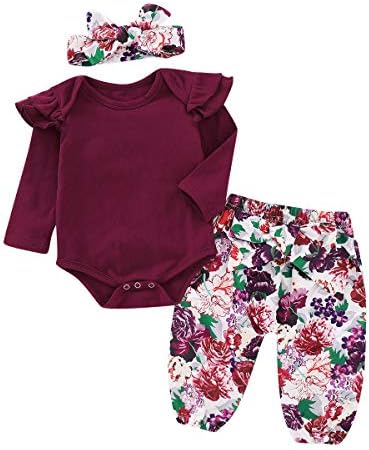 Newborn Girl Clothes Baby Girl Outfits Long Sleeve Romper + Floral Long Pants+Headband 3PCS