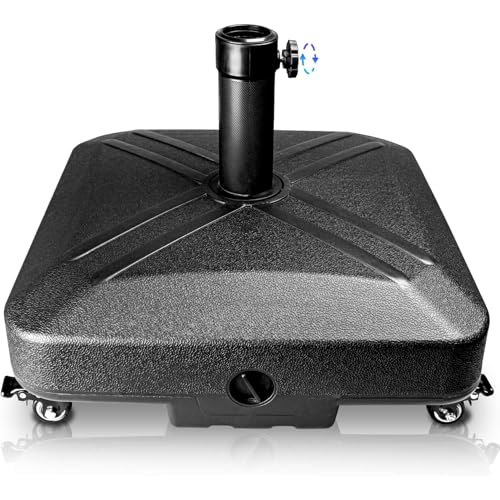 Umbrella Base with Wheels, Market Umbrella Stand for Outdoor Patio Deck Poolside Garden, 35kg Capacity, 48 * 48 * 39Cm Black