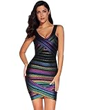 Meilun Women's V-Neck Sleeveless Printed Bandage Dress Blue M