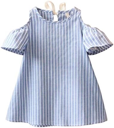Anxinke Girls Summer Short Sleeve Vertical Stripe O-neck A-line Dress (Size:5-6T)